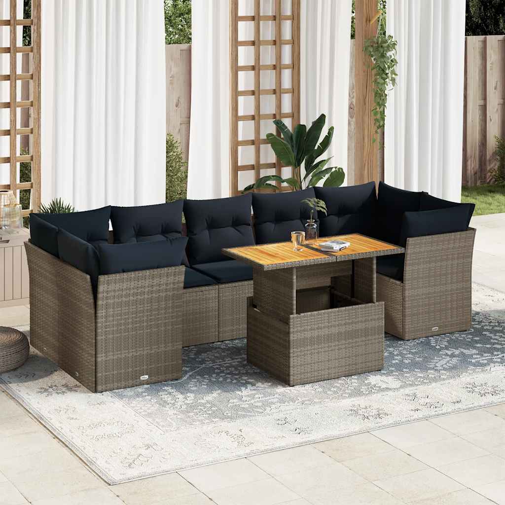 8-delige Loungeset met kussens poly rattan grijs is nu te koop bij PeponiXL, paradijselijk wonen!