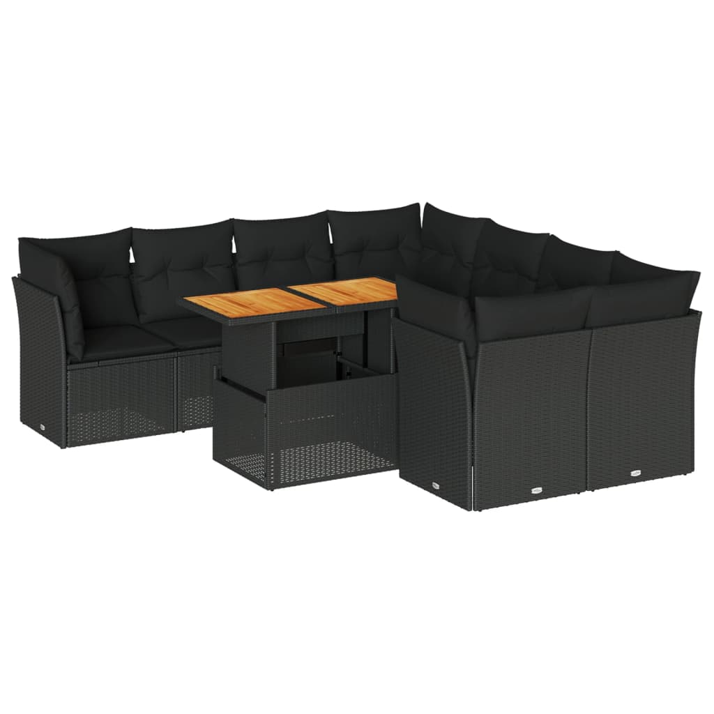 9-delige Loungeset met kussens poly rattan zwart is nu te koop bij PeponiXL, paradijselijk wonen!