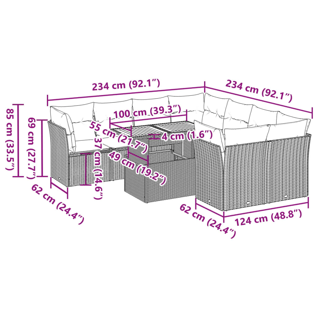 9-delige Loungeset met kussens poly rattan zwart is nu te koop bij PeponiXL, paradijselijk wonen!