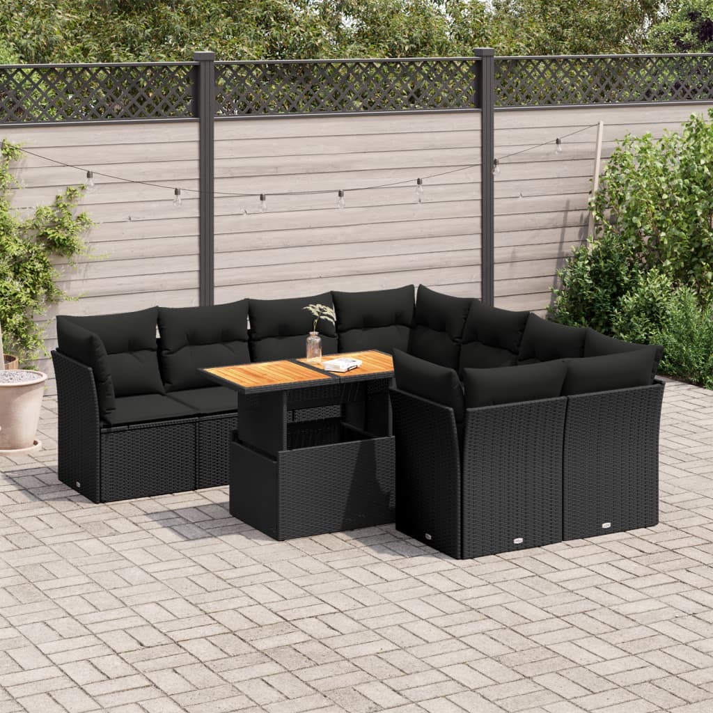 9-delige Loungeset met kussens poly rattan zwart is nu te koop bij PeponiXL, paradijselijk wonen!