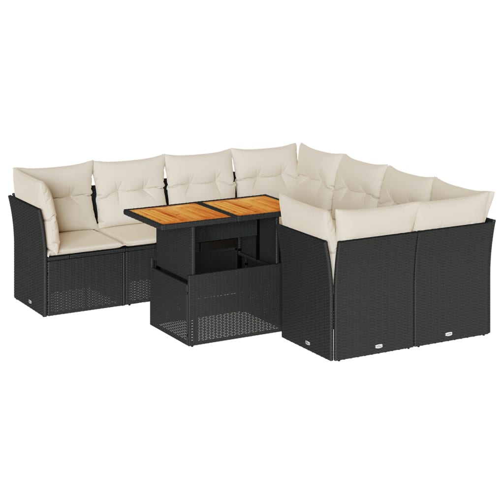 9-delige Loungeset met kussens poly rattan zwart is nu te koop bij PeponiXL, paradijselijk wonen!