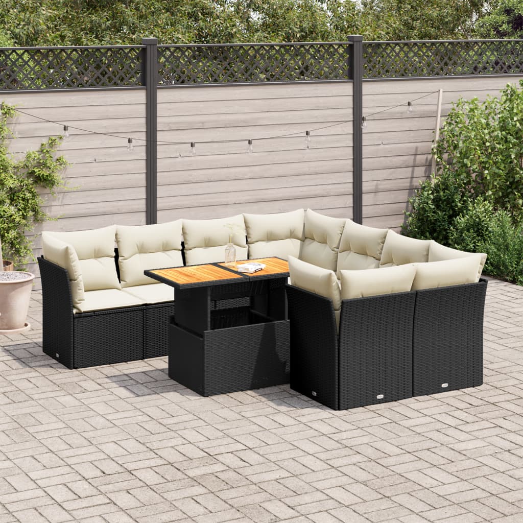 9-delige Loungeset met kussens poly rattan zwart is nu te koop bij PeponiXL, paradijselijk wonen!