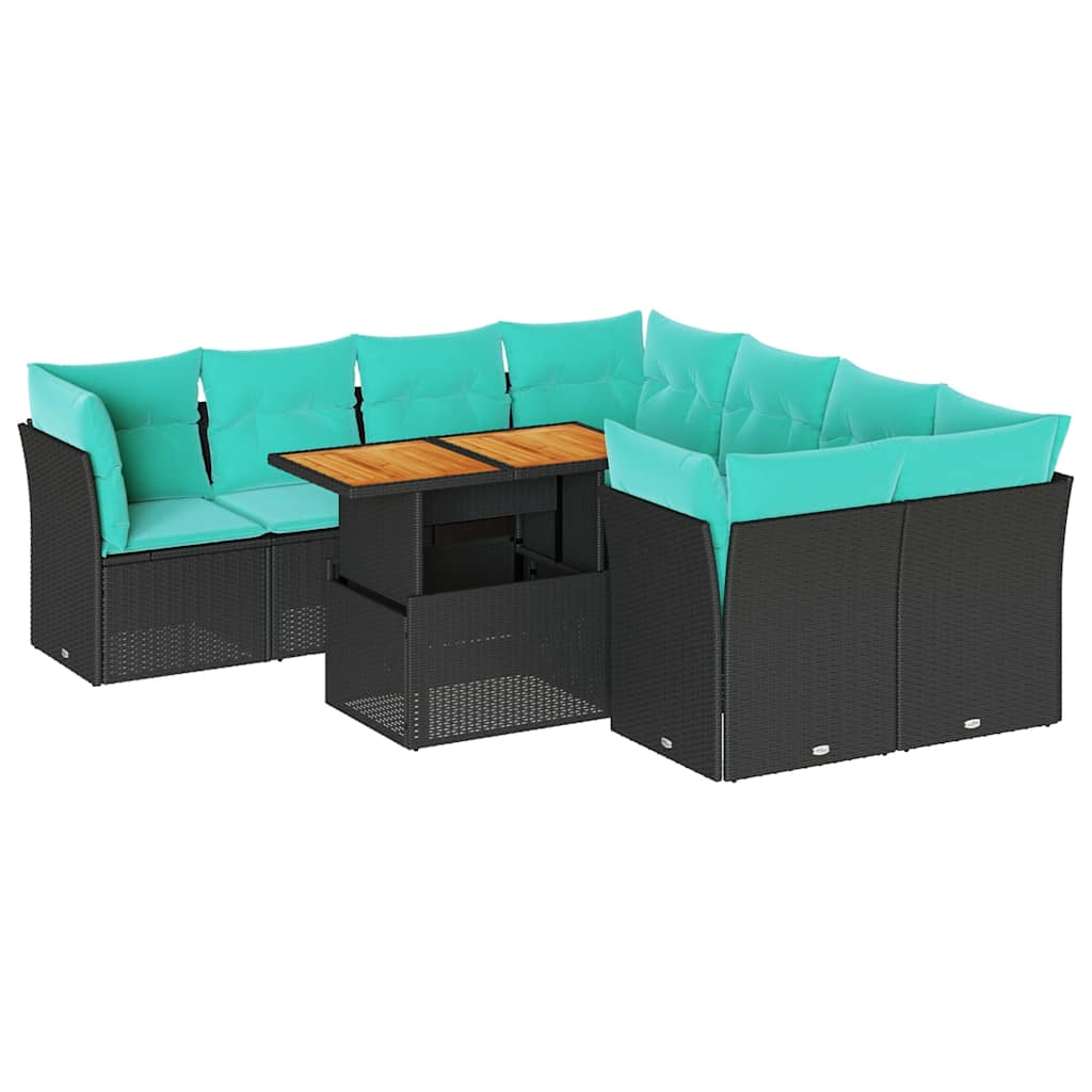 9-delige Loungeset met kussens poly rattan zwart is nu te koop bij PeponiXL, paradijselijk wonen!
