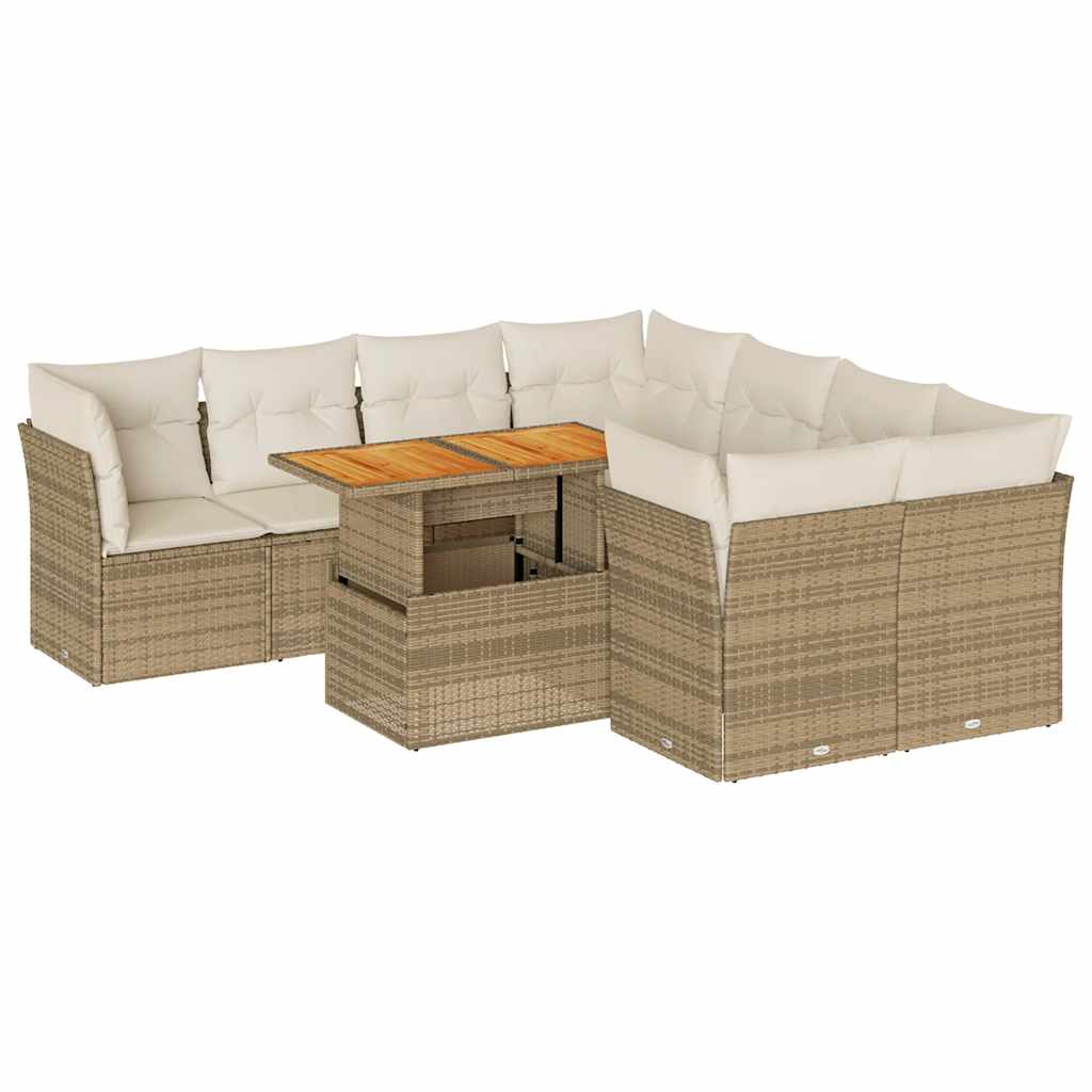 9-delige Loungeset met kussens poly rattan beige is nu te koop bij PeponiXL, paradijselijk wonen!