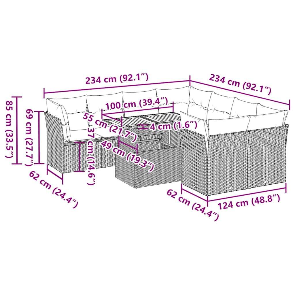 9-delige Loungeset met kussens poly rattan beige is nu te koop bij PeponiXL, paradijselijk wonen!