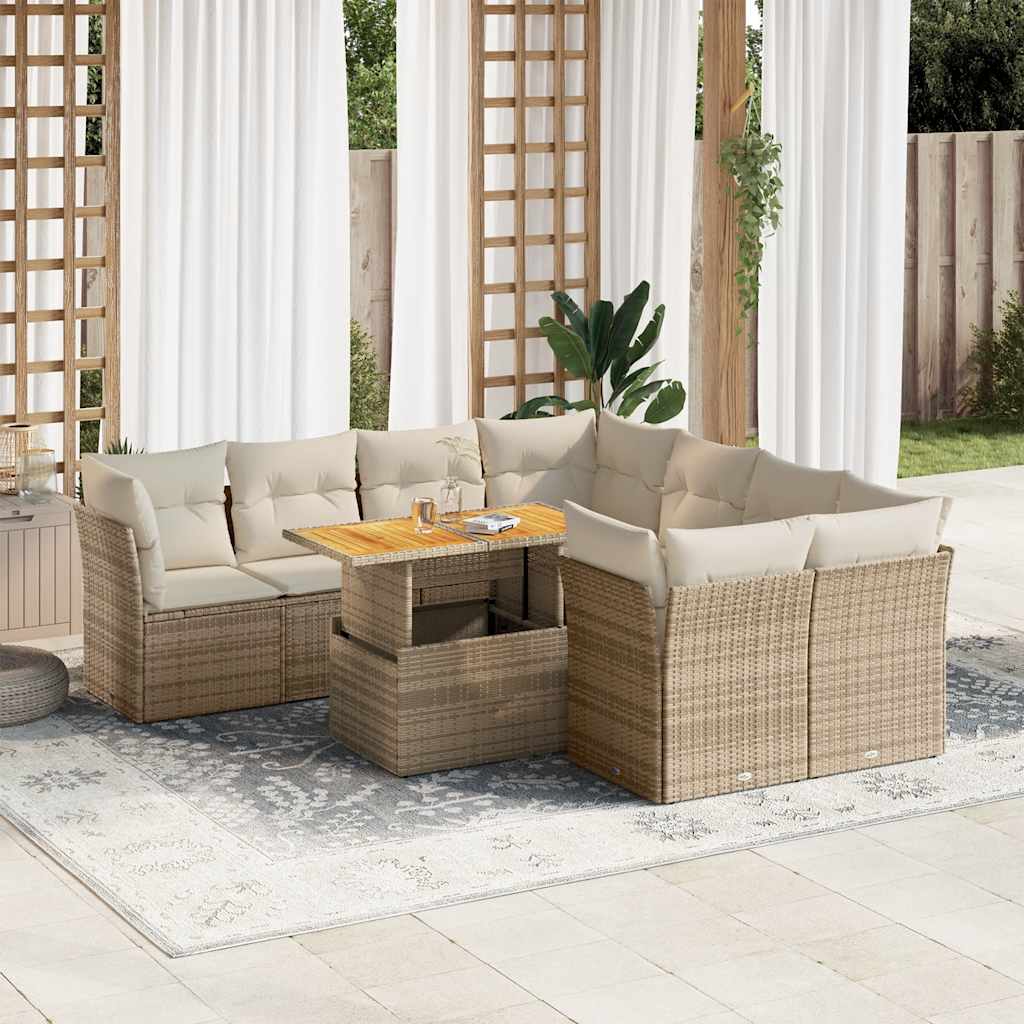 9-delige Loungeset met kussens poly rattan beige is nu te koop bij PeponiXL, paradijselijk wonen!