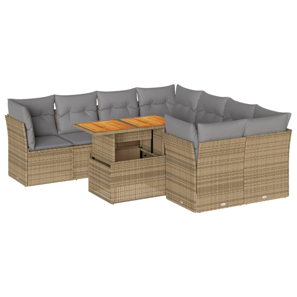 9-delige Loungeset met kussens poly rattan beige is nu te koop bij PeponiXL, paradijselijk wonen!