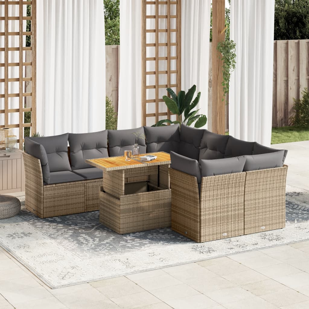 9-delige Loungeset met kussens poly rattan beige is nu te koop bij PeponiXL, paradijselijk wonen!