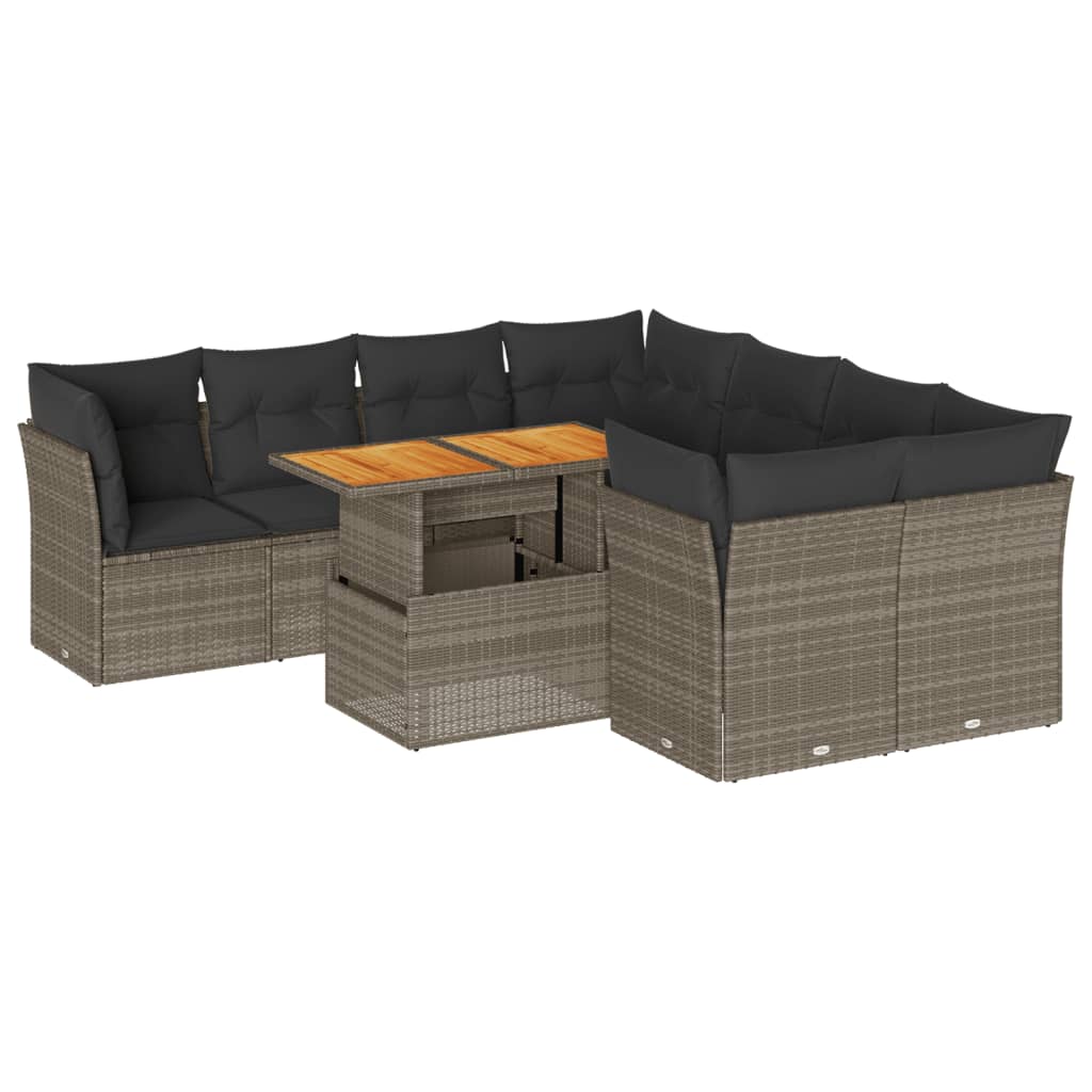 9-delige Loungeset met kussens poly rattan grijs is nu te koop bij PeponiXL, paradijselijk wonen!
