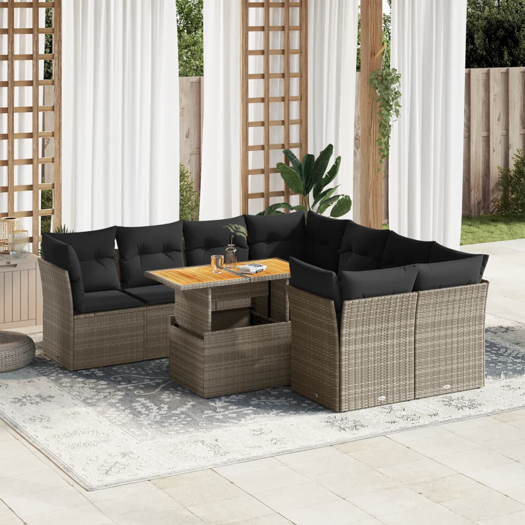 9-delige Loungeset met kussens poly rattan grijs is nu te koop bij PeponiXL, paradijselijk wonen!
