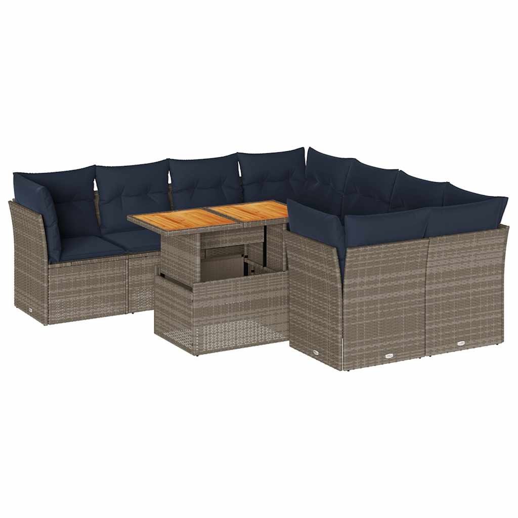 9-delige Loungeset met kussens poly rattan grijs is nu te koop bij PeponiXL, paradijselijk wonen!