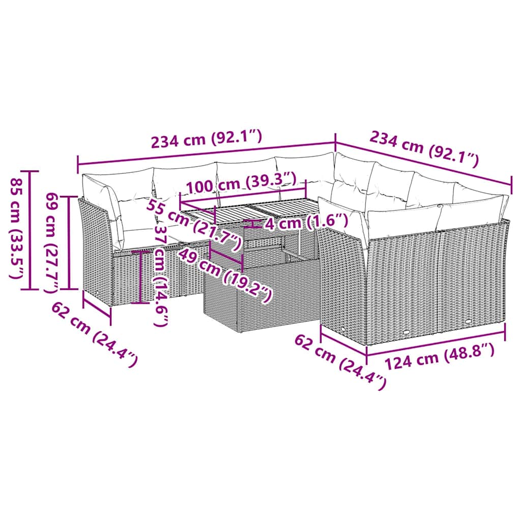 9-delige Loungeset met kussens poly rattan grijs is nu te koop bij PeponiXL, paradijselijk wonen!
