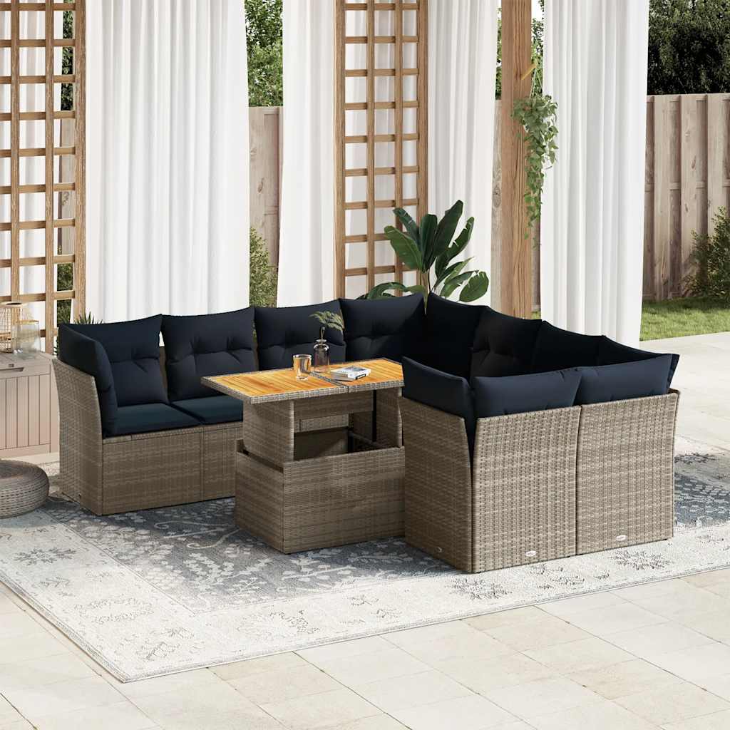 9-delige Loungeset met kussens poly rattan grijs is nu te koop bij PeponiXL, paradijselijk wonen!