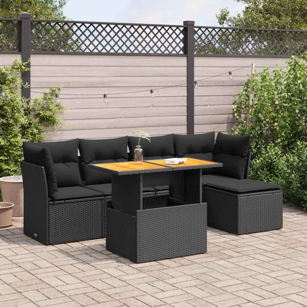 6-delige Loungeset met kussens poly rattan zwart is nu te koop bij PeponiXL, paradijselijk wonen!