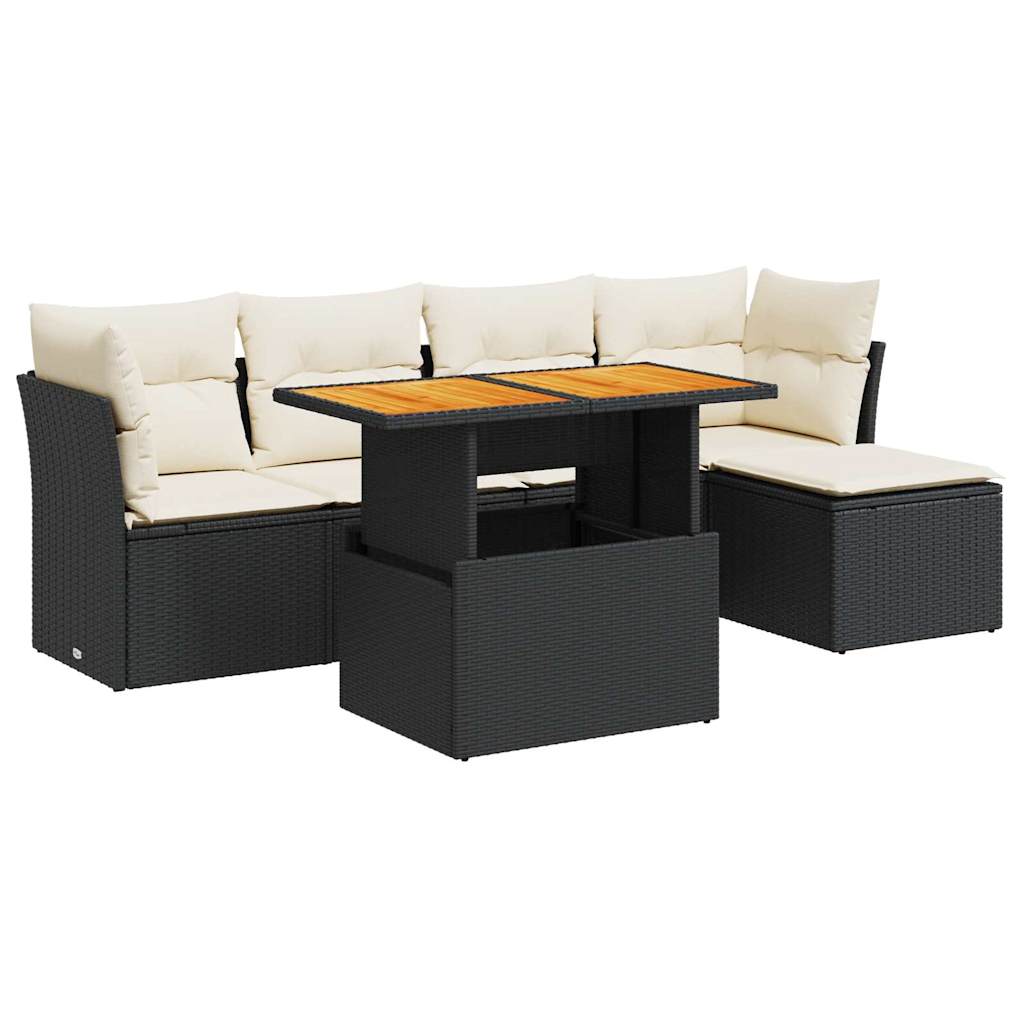 6-delige Loungeset met kussens poly rattan zwart is nu te koop bij PeponiXL, paradijselijk wonen!