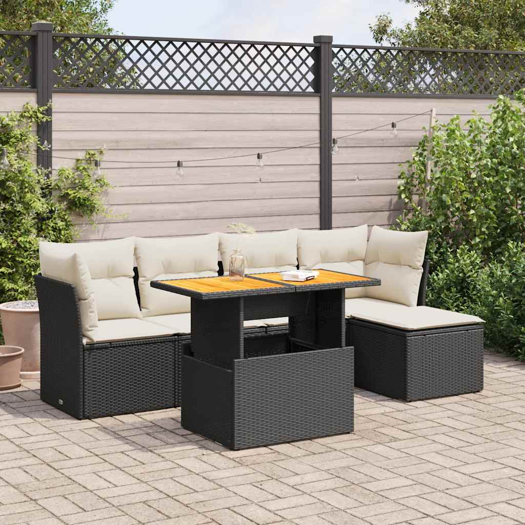 6-delige Loungeset met kussens poly rattan zwart is nu te koop bij PeponiXL, paradijselijk wonen!