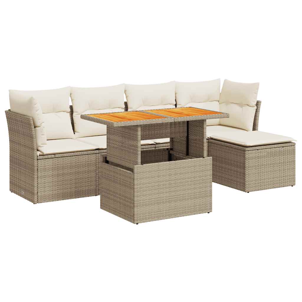 6-delige Loungeset met kussens poly rattan beige is nu te koop bij PeponiXL, paradijselijk wonen!