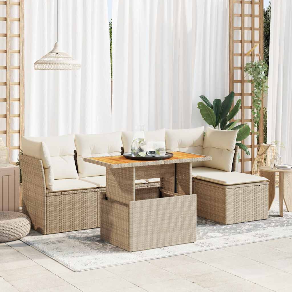 6-delige Loungeset met kussens poly rattan beige is nu te koop bij PeponiXL, paradijselijk wonen!