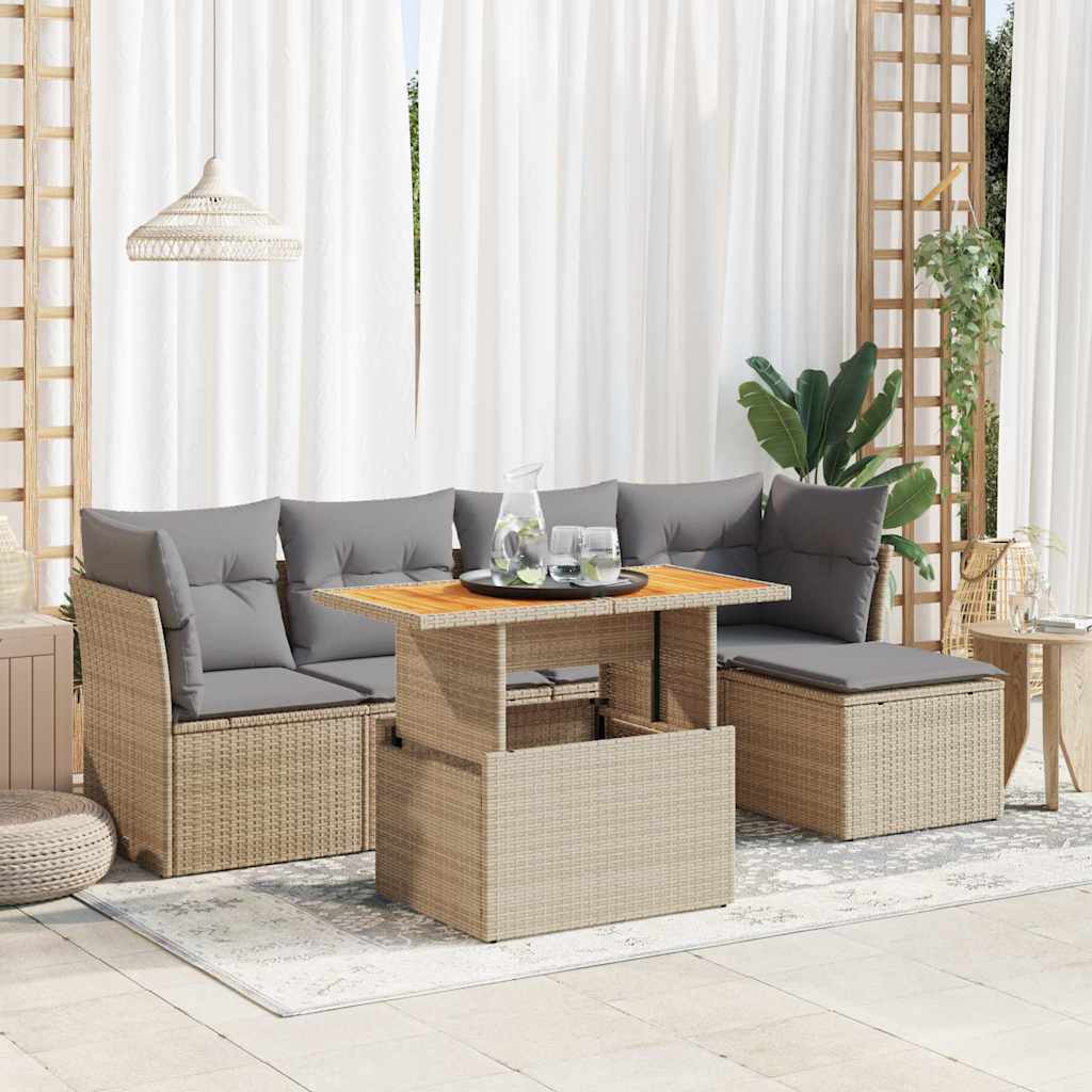 6-delige Loungeset met kussens poly rattan beige is nu te koop bij PeponiXL, paradijselijk wonen!