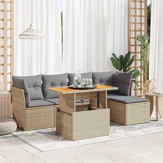6-delige Loungeset met kussens poly rattan beige is nu te koop bij PeponiXL, paradijselijk wonen!