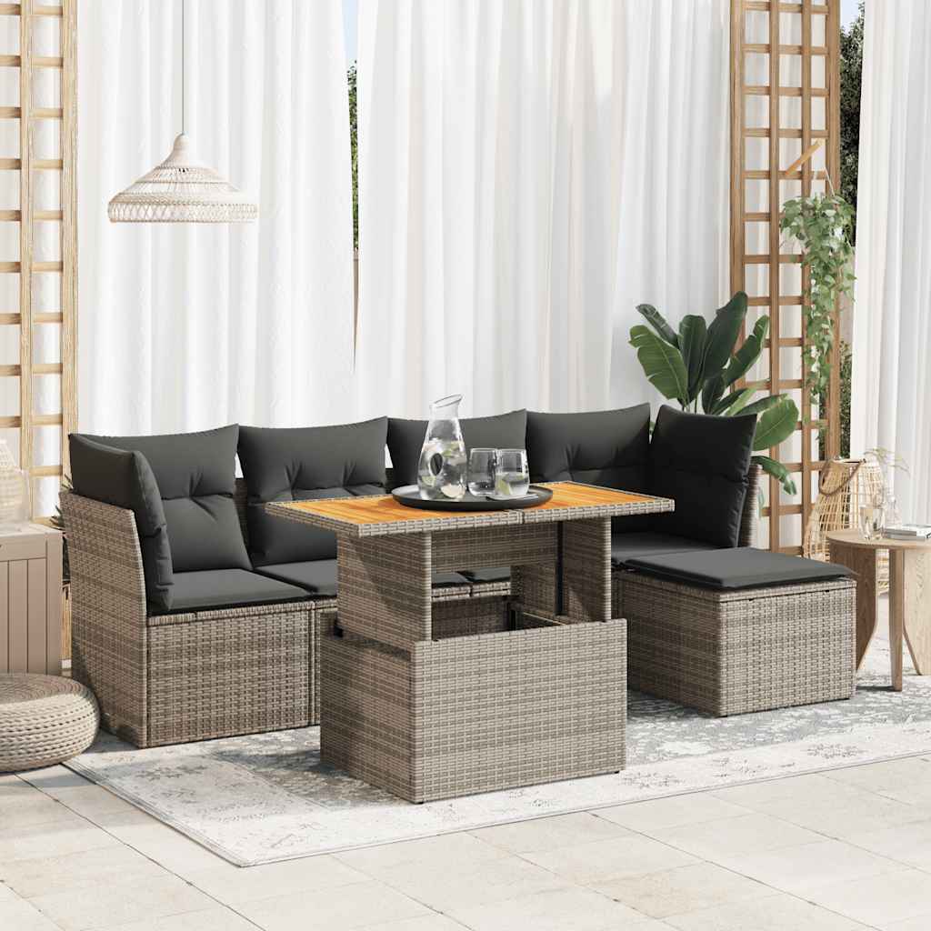 6-delige Loungeset met kussens poly rattan grijs is nu te koop bij PeponiXL, paradijselijk wonen!