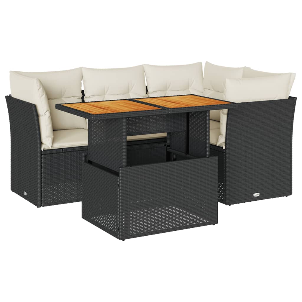 5-delige Loungeset met kussens poly rattan zwart is nu te koop bij PeponiXL, paradijselijk wonen!