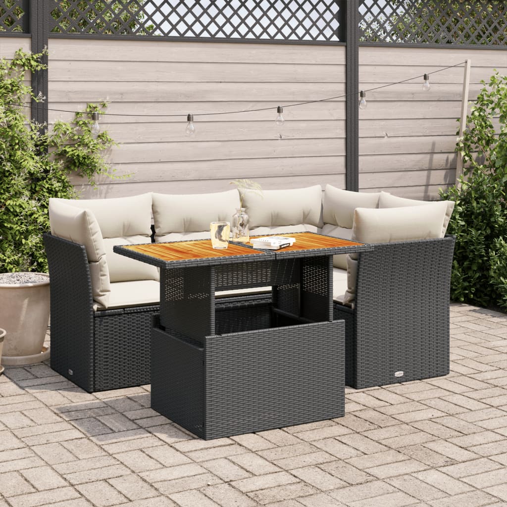 5-delige Loungeset met kussens poly rattan zwart is nu te koop bij PeponiXL, paradijselijk wonen!
