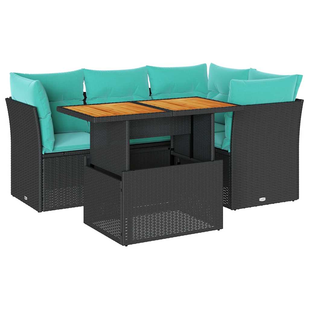 5-delige Loungeset met kussens poly rattan zwart is nu te koop bij PeponiXL, paradijselijk wonen!