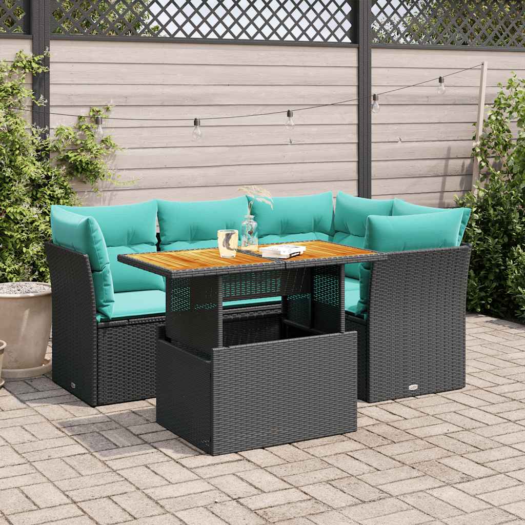 5-delige Loungeset met kussens poly rattan zwart is nu te koop bij PeponiXL, paradijselijk wonen!