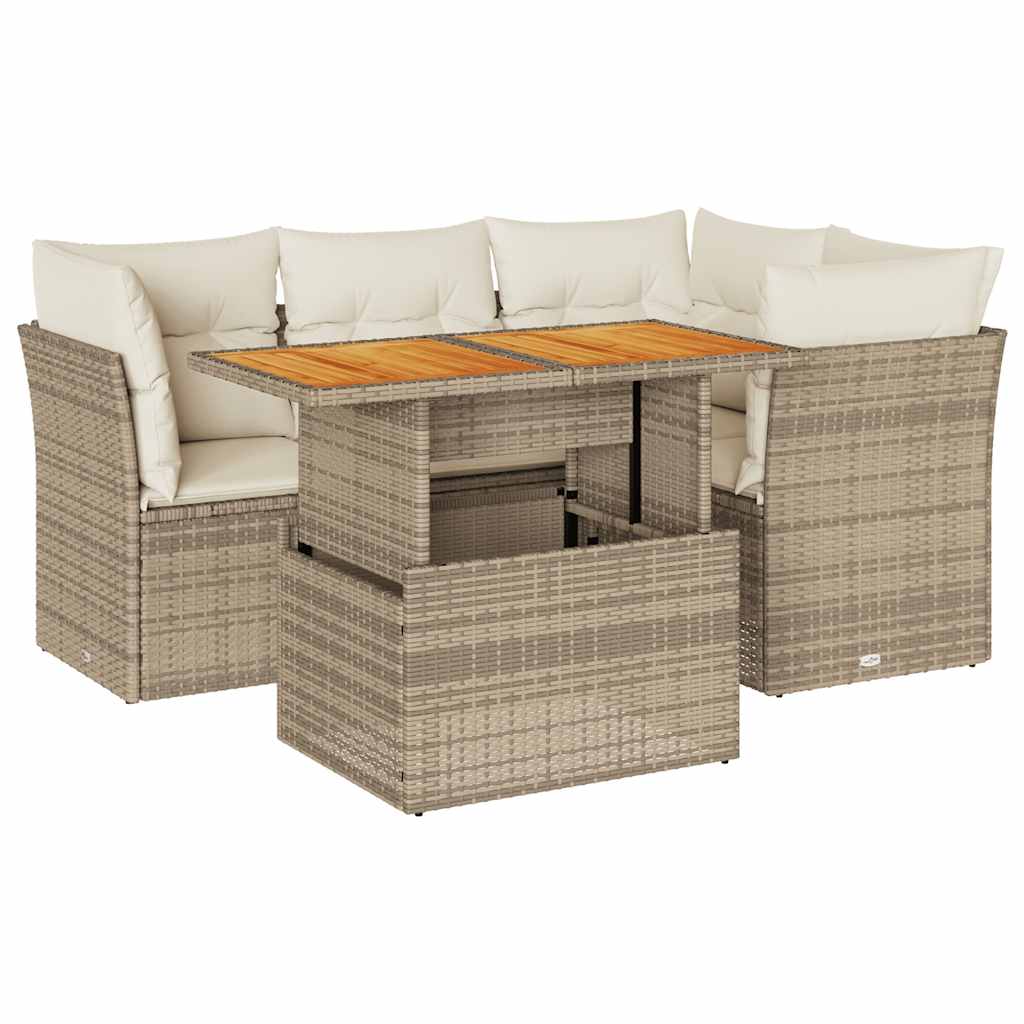 5-delige Loungeset met kussens poly rattan beige is nu te koop bij PeponiXL, paradijselijk wonen!