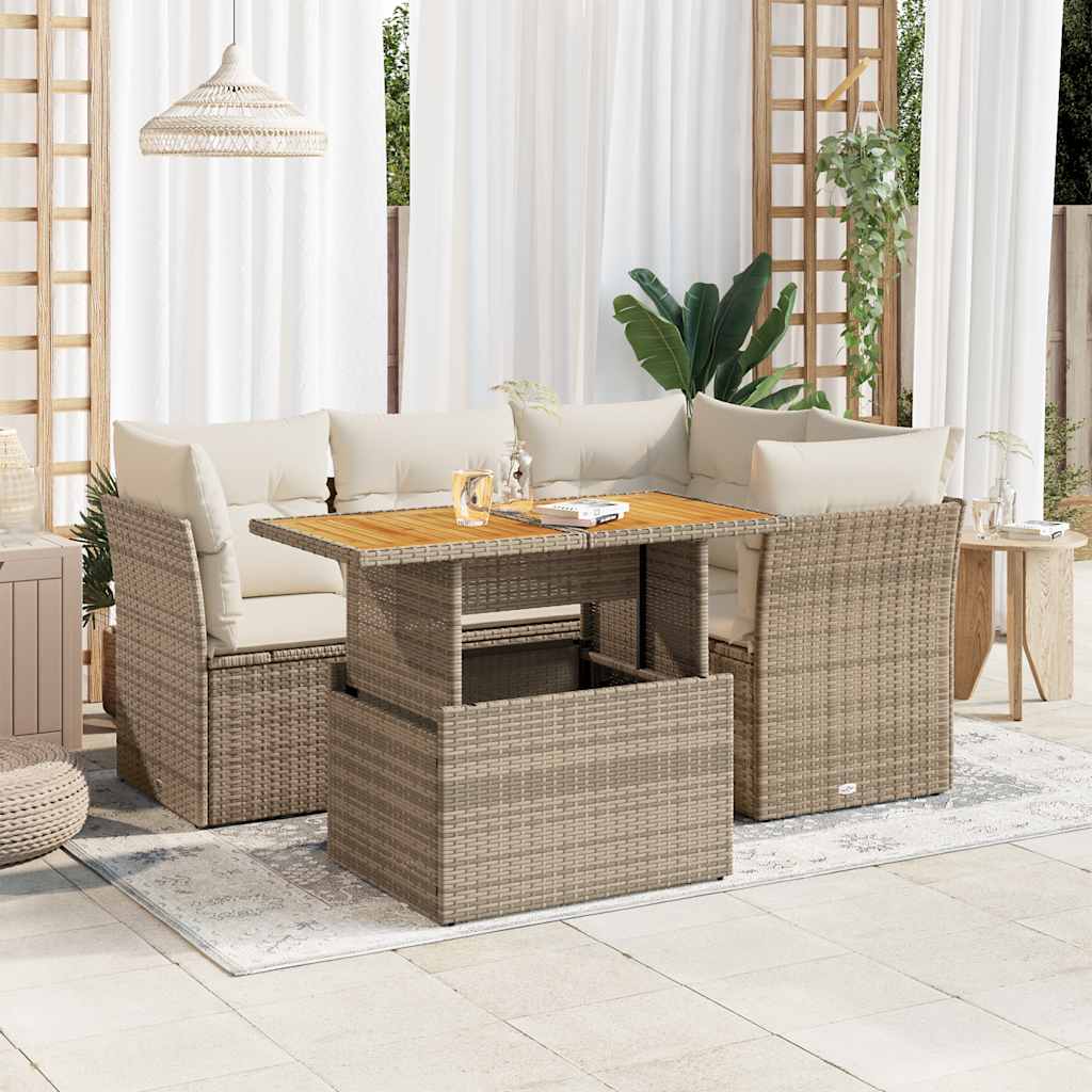 5-delige Loungeset met kussens poly rattan beige is nu te koop bij PeponiXL, paradijselijk wonen!