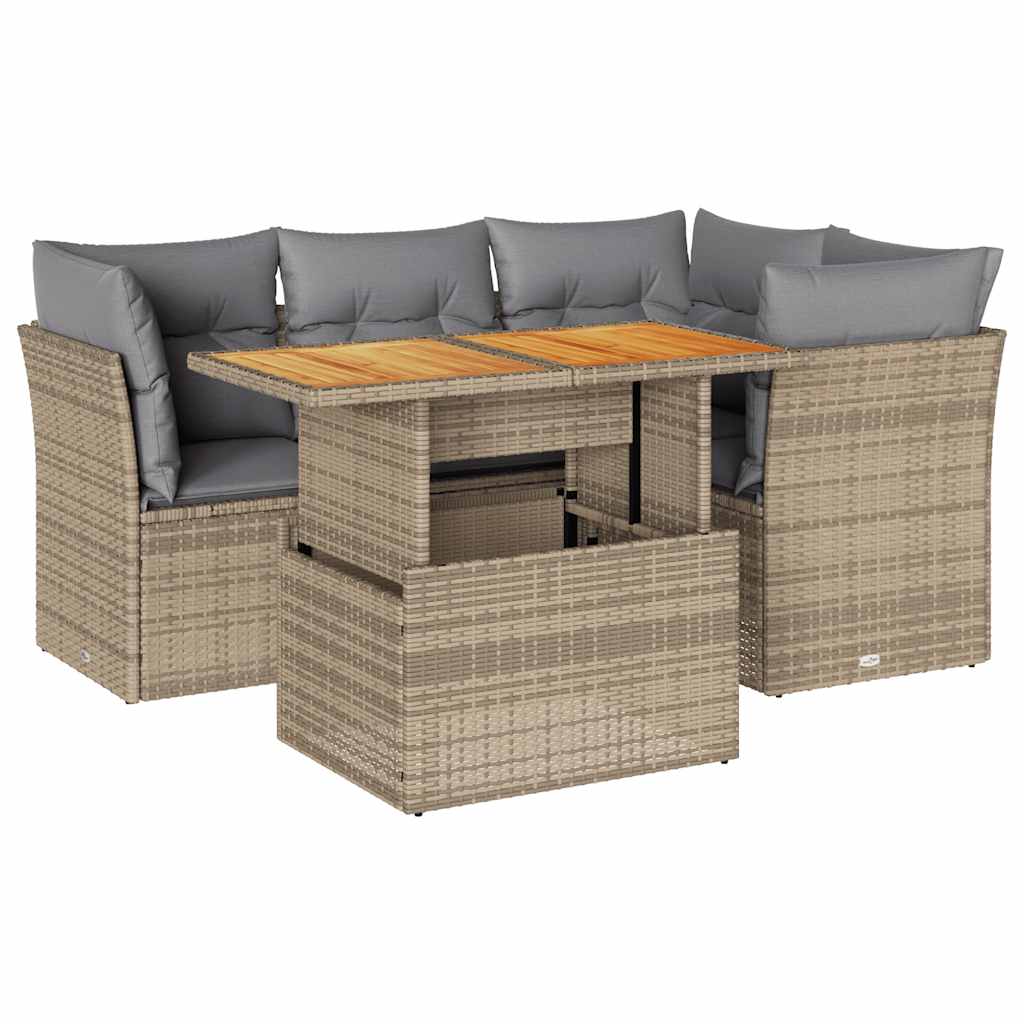 5-delige Loungeset met kussens poly rattan beige is nu te koop bij PeponiXL, paradijselijk wonen!