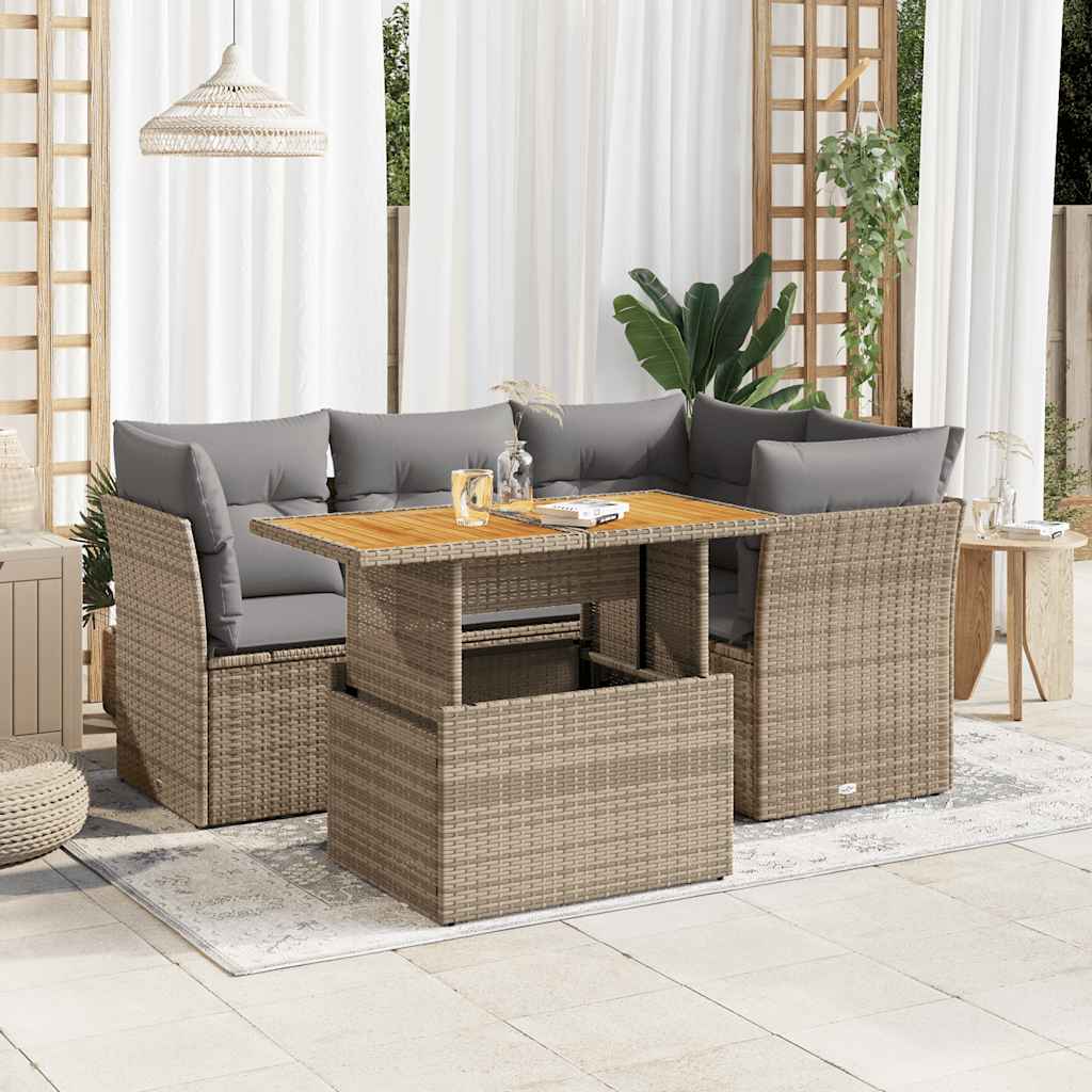 5-delige Loungeset met kussens poly rattan beige is nu te koop bij PeponiXL, paradijselijk wonen!
