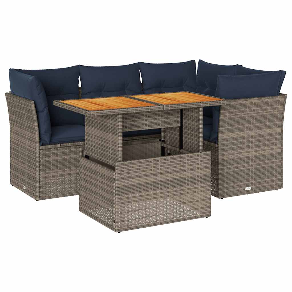 5-delige Loungeset met kussens poly rattan grijs is nu te koop bij PeponiXL, paradijselijk wonen!