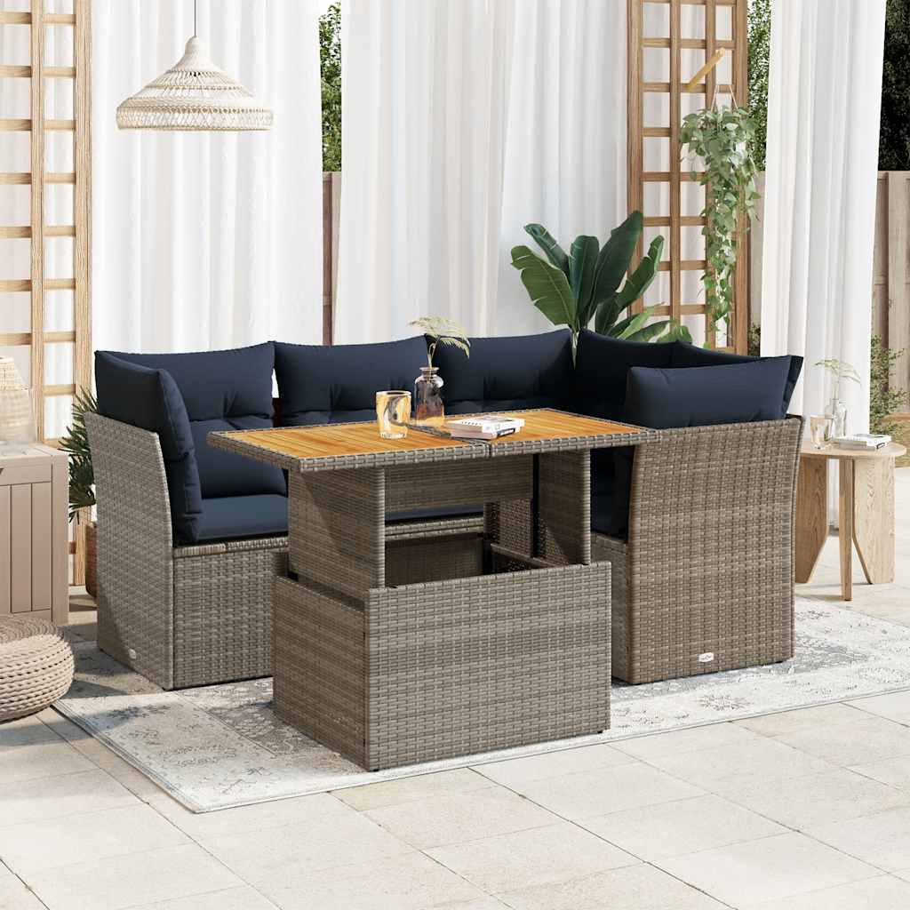 5-delige Loungeset met kussens poly rattan grijs is nu te koop bij PeponiXL, paradijselijk wonen!