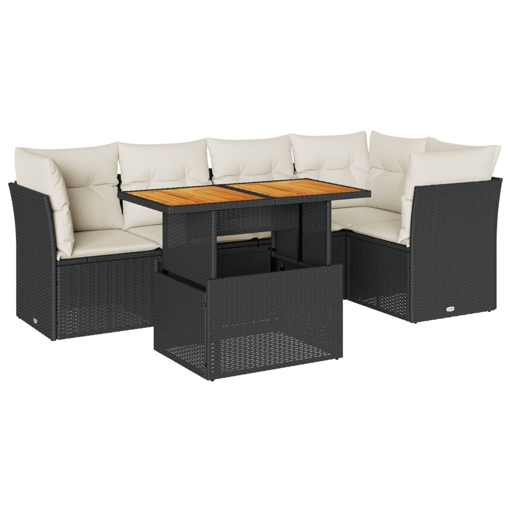6-delige Loungeset met kussens poly rattan zwart is nu te koop bij PeponiXL, paradijselijk wonen!