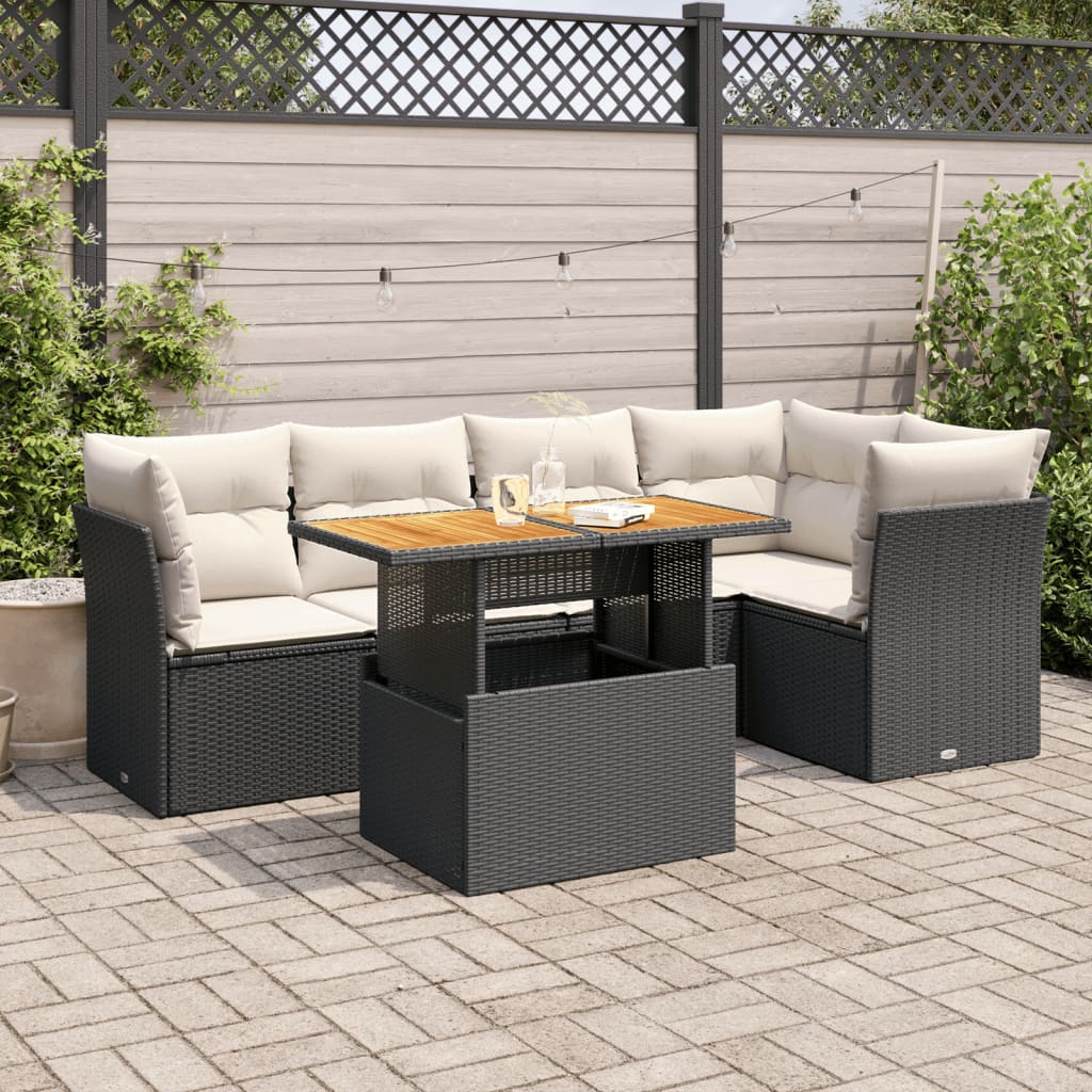 6-delige Loungeset met kussens poly rattan zwart is nu te koop bij PeponiXL, paradijselijk wonen!