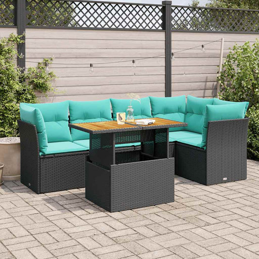 6-delige Loungeset met kussens poly rattan zwart is nu te koop bij PeponiXL, paradijselijk wonen!