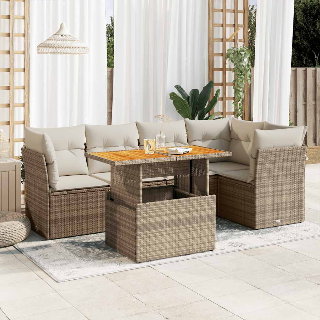 6-delige Loungeset met kussens poly rattan beige is nu te koop bij PeponiXL, paradijselijk wonen!