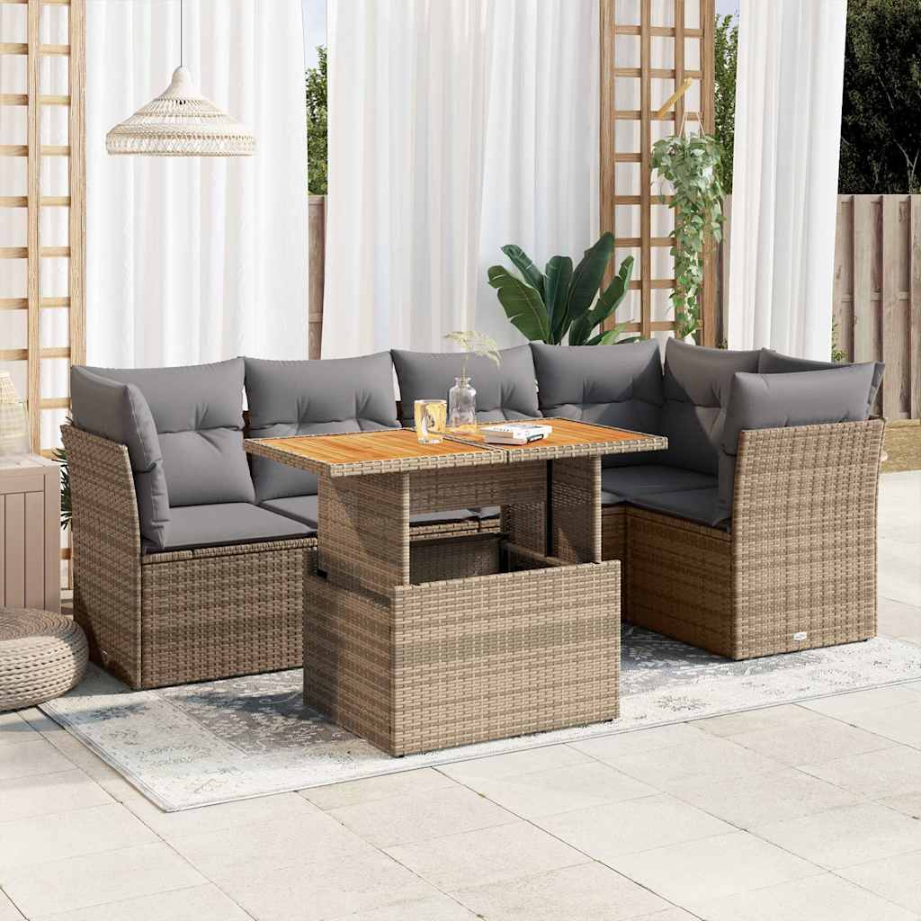 6-delige Loungeset met kussens poly rattan beige is nu te koop bij PeponiXL, paradijselijk wonen!