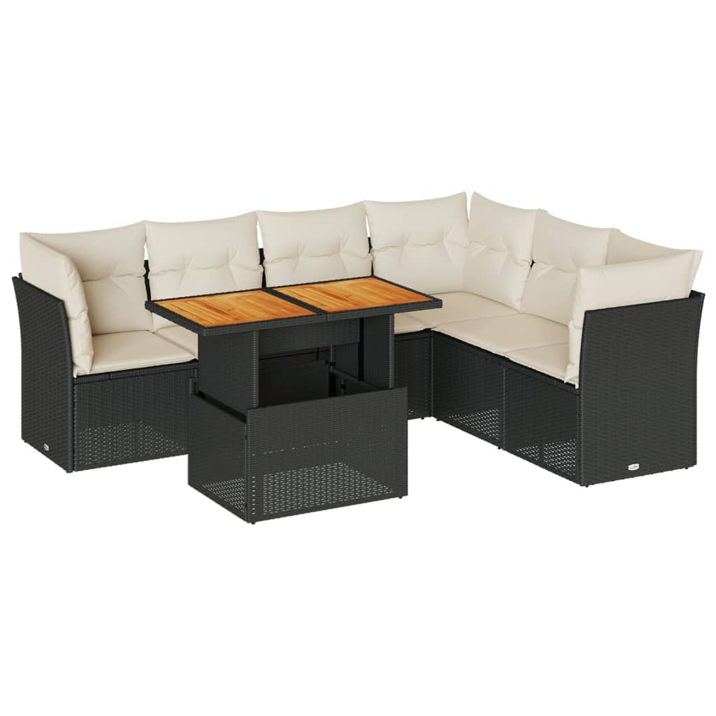 7-delige Loungeset met kussens poly rattan zwart is nu te koop bij PeponiXL, paradijselijk wonen!