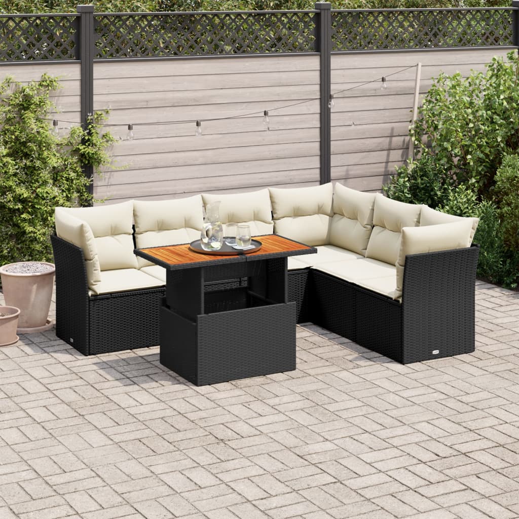 7-delige Loungeset met kussens poly rattan zwart is nu te koop bij PeponiXL, paradijselijk wonen!