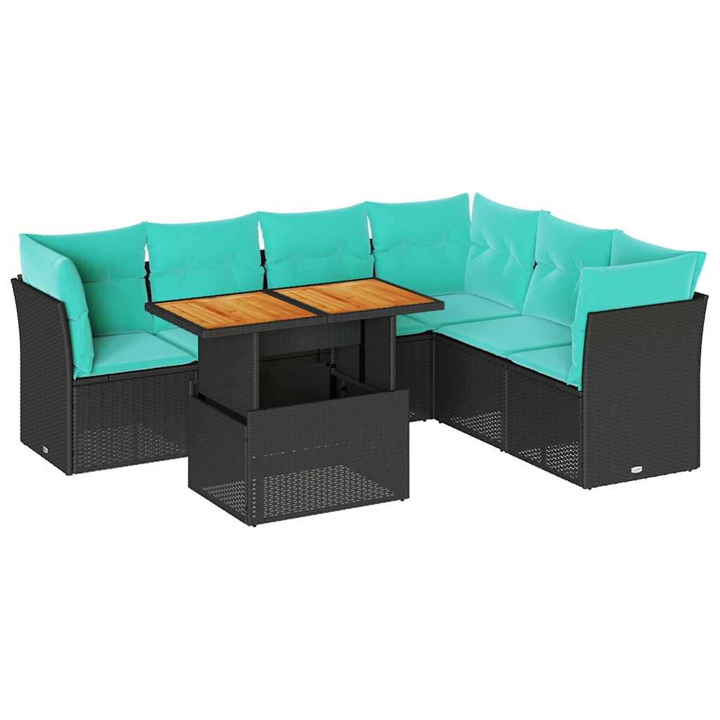7-delige Loungeset met kussens poly rattan zwart is nu te koop bij PeponiXL, paradijselijk wonen!