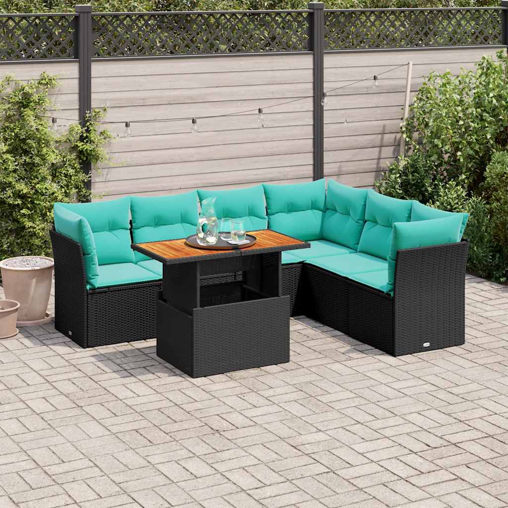 7-delige Loungeset met kussens poly rattan zwart is nu te koop bij PeponiXL, paradijselijk wonen!