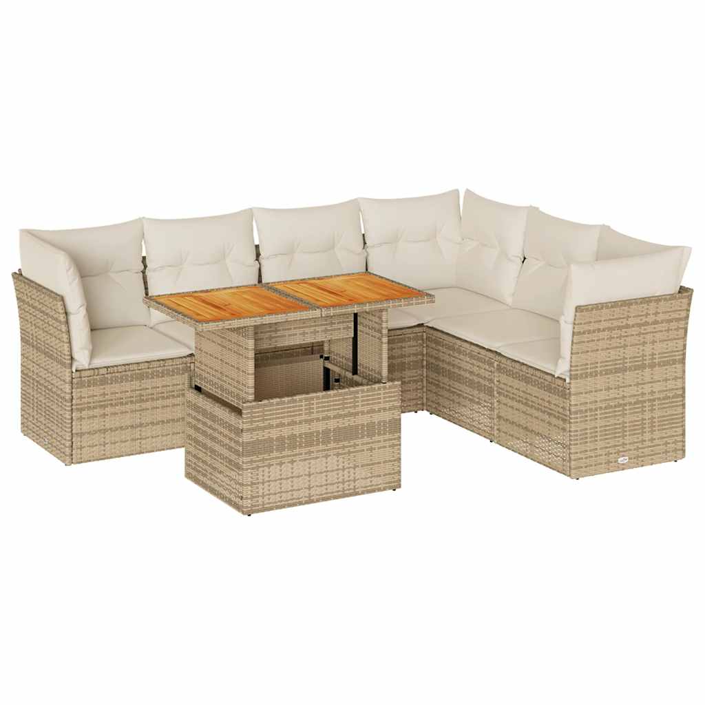 7-delige Loungeset met kussens poly rattan beige is nu te koop bij PeponiXL, paradijselijk wonen!