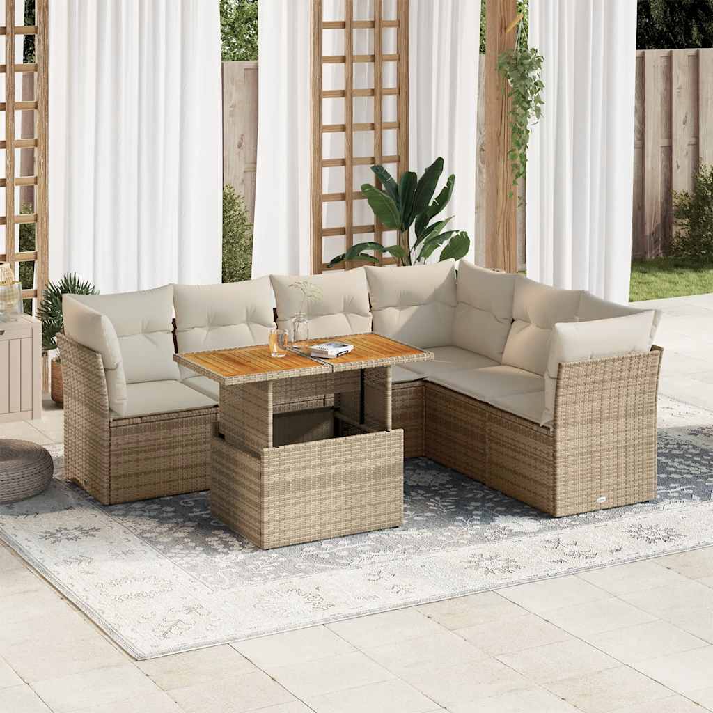 7-delige Loungeset met kussens poly rattan beige is nu te koop bij PeponiXL, paradijselijk wonen!