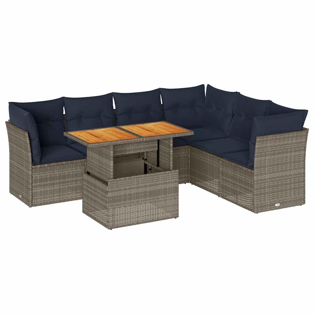7-delige Loungeset met kussens poly rattan grijs is nu te koop bij PeponiXL, paradijselijk wonen!