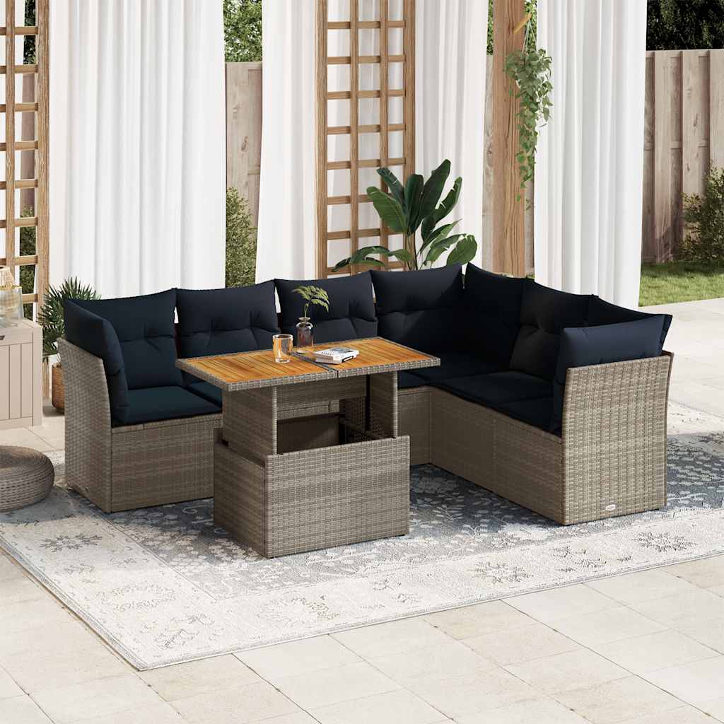 7-delige Loungeset met kussens poly rattan grijs is nu te koop bij PeponiXL, paradijselijk wonen!