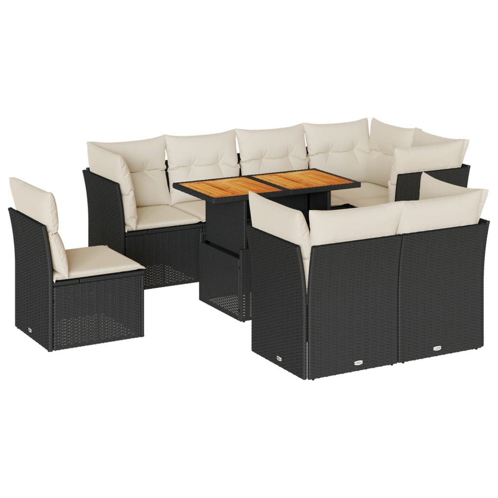 9-delige Loungeset met kussens poly rattan zwart is nu te koop bij PeponiXL, paradijselijk wonen!