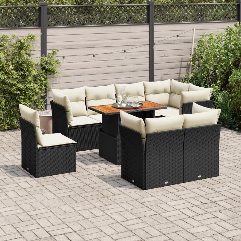 9-delige Loungeset met kussens poly rattan zwart is nu te koop bij PeponiXL, paradijselijk wonen!